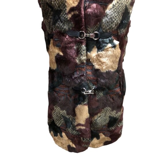 Boho Classy Eclectic Unique Street Style Multi Color Texture Faux Fur Vest Sz M - Picture 4 of 16